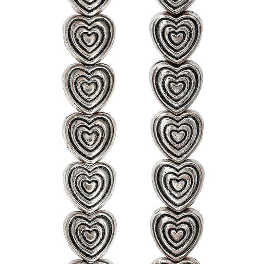 12 Pack: Silver Plated Carved Heart Beads, 6mm by Bead Landing™